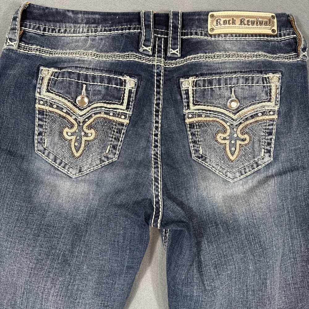 Rock Revival Buckle Rana Easy Boot Women's Jeans 30 WHISKERING THICK STITCH